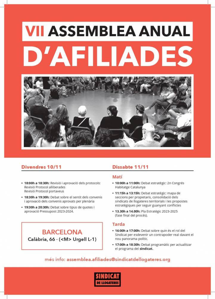 SINDICAT DE LLOGATERES VII ASSEMBLEA ANUAL DAFILIADES