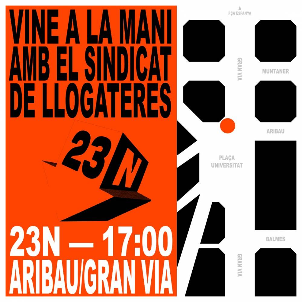 Sindicat de llogateres cartel manifestacio abaixem els preus de lloguer on es trobem